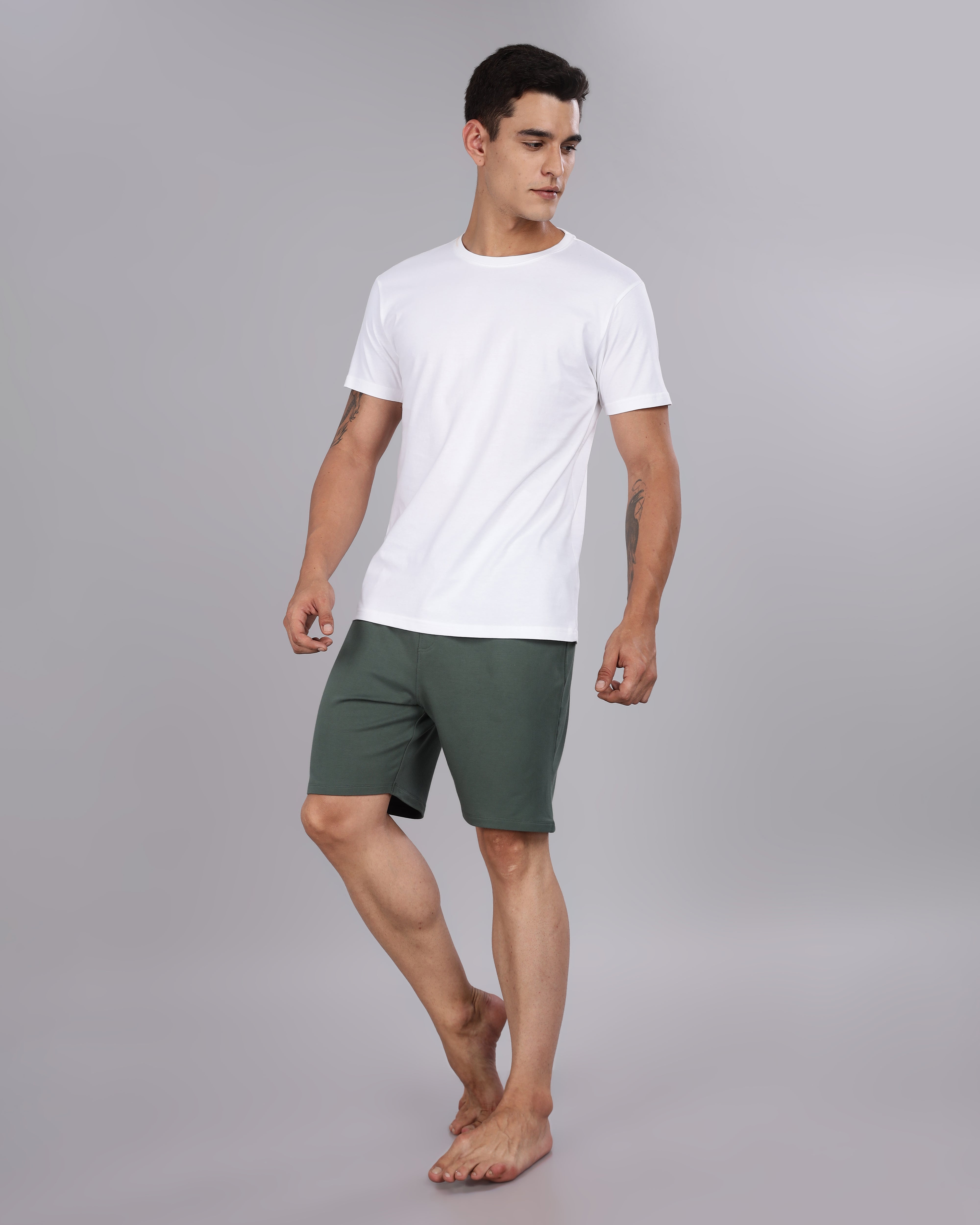 Cotton Tee & Bamboo Shorts  (Dark Green)