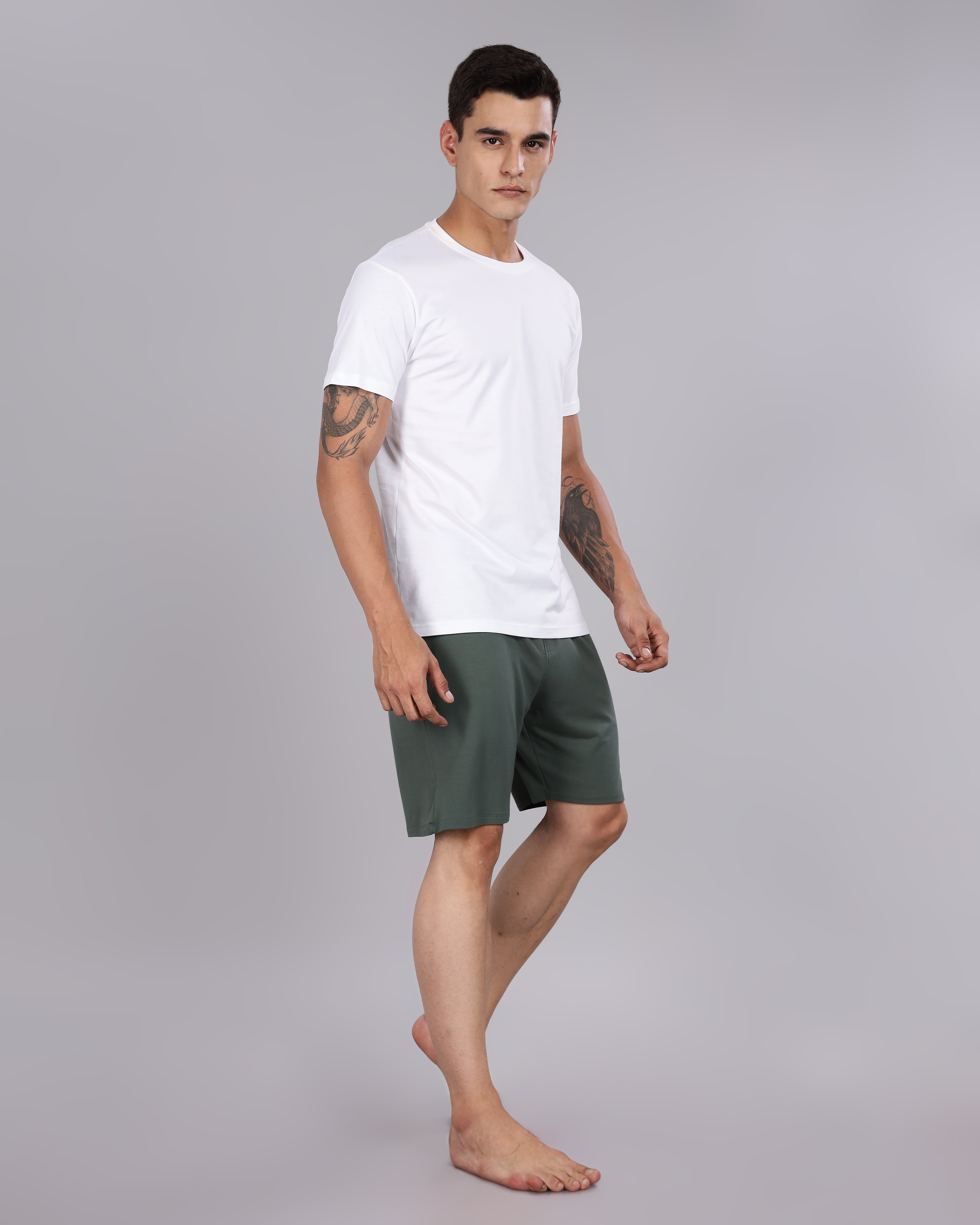 Cotton Tee & Bamboo Shorts  (Dark Green)