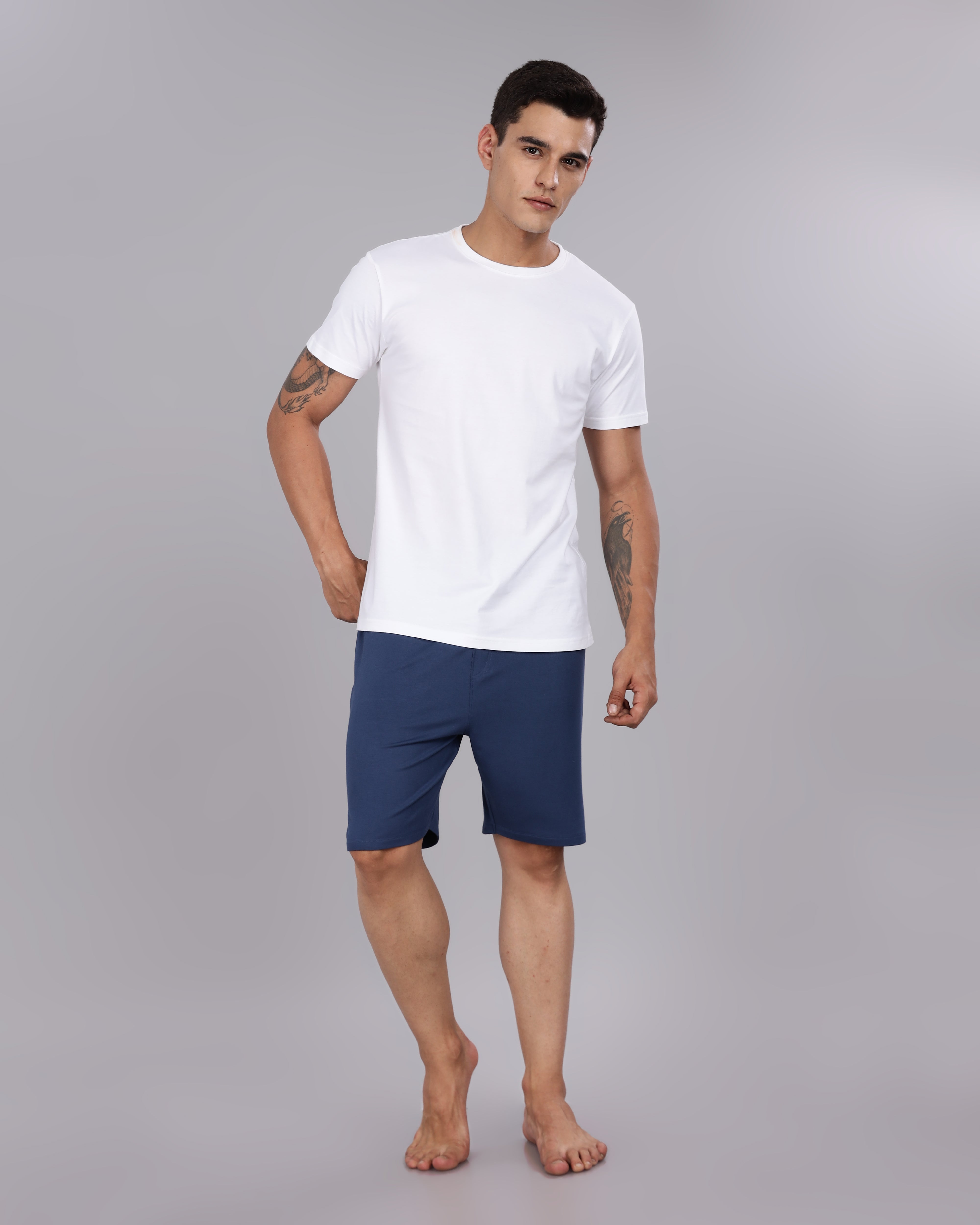 Cotton Tee & Bamboo Shorts  (Navy Blue)