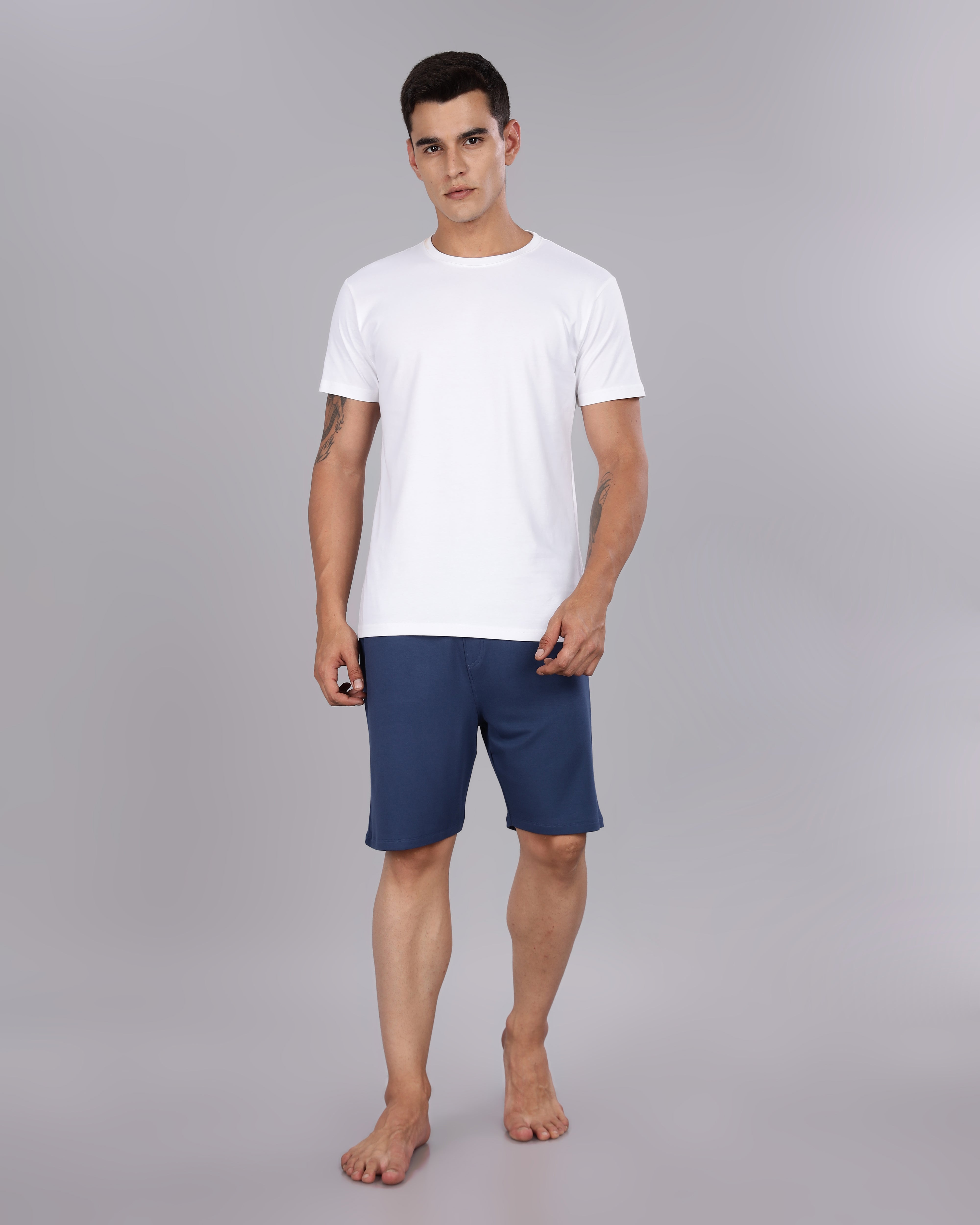 Cotton Tee & Bamboo Shorts  (Navy Blue)
