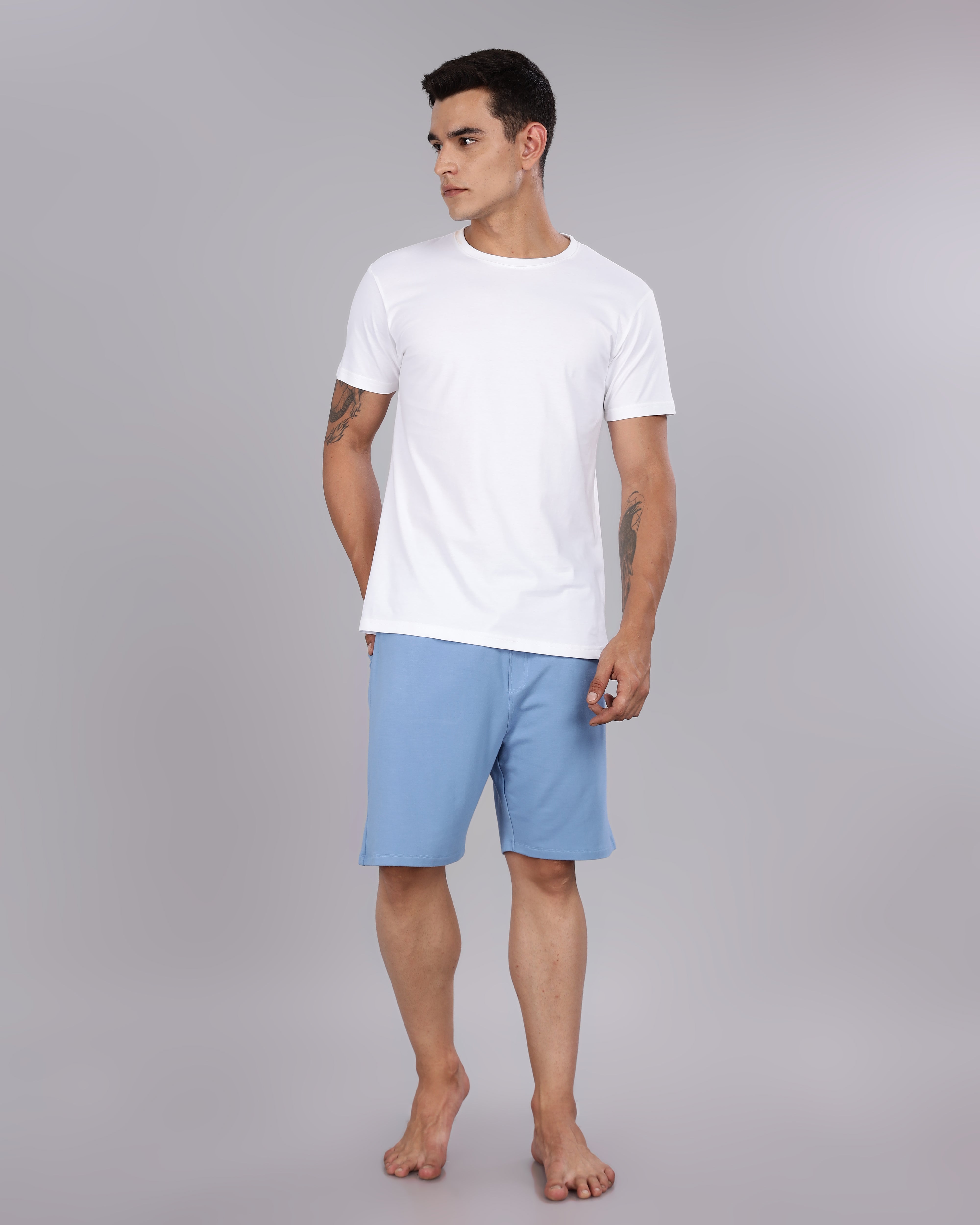 Cotton Tee & Bamboo Shorts  (Ocean Blue)